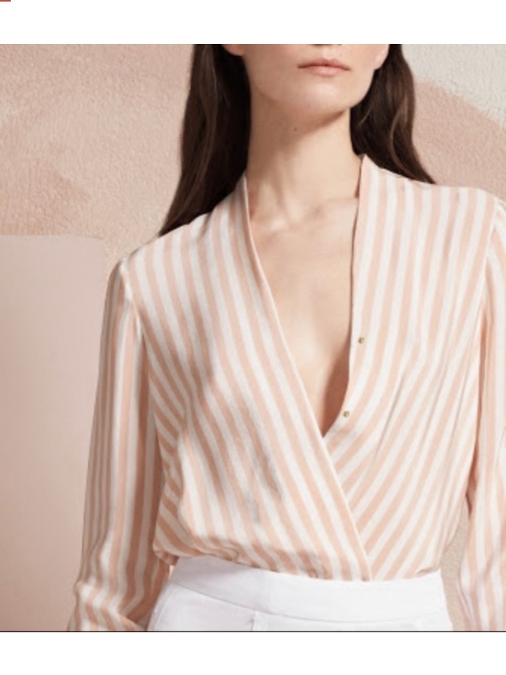 Cuyana Silk Striped Surplice Faux Wrap Blouse size Medium